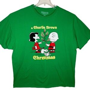 Peanuts Charlie Brown Christmas Short Sleeve T-Shirt Plus Size XXL Green Cotton